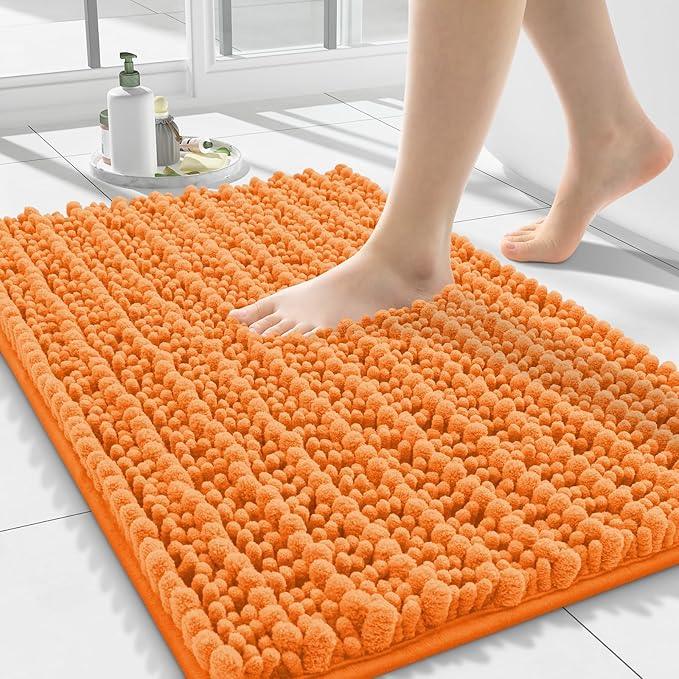 Smiry Bathroom Rugs Mat 24x16, Extra Soft Absorbent Chenille Bath Rugs, Non Slip Rubber Backing Machine Washable Quick Dry Bath Mats for Bathroom Floor, Tub, Shower, Home Decor Accessories, Orange - ModernBath