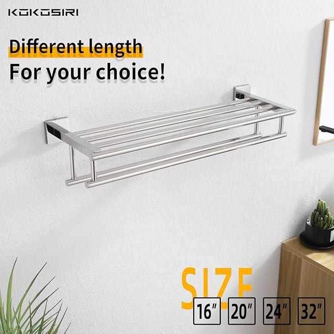 KOKOSIRI Bath Towel Rail Bathroom Towel Rack Towel Holder 24 Inch Towel Shelf with Double Towel Bars Wall Mounted SUS 304 Stainless Steel, Polished Chrome, B6005CH-L24 - ModernBath