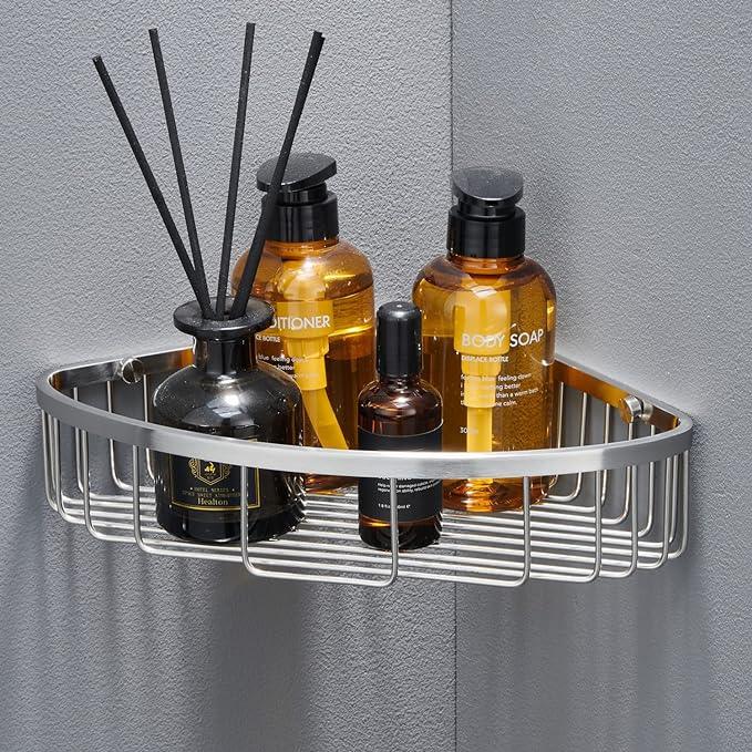 Bathroom Shower Caddy Corner Shelf, Corner-Hollow Design, Ultra Sturdy Rust-Proof Stainless Steel Shelf Organizer Shampoo Holder, Wall Mounted Storage Rack for Bathroom, Brushed Nickel - ModernBath