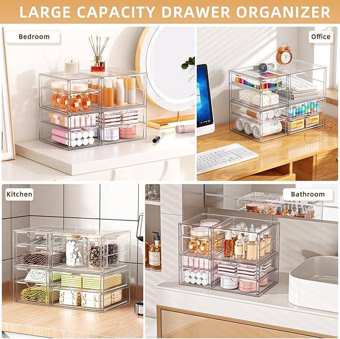 YFXCVSL Clear Stackable Storage Drawers, Acrylic Makeup Organizer with 7 Drawers, Bathroom Organizers and Storage, Plastic Bins for For Vanity, Undersink, Kitchen Cabinets, Pantry - ModernBath