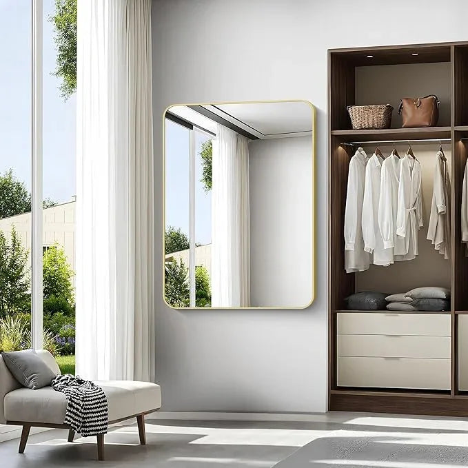 BONEWEI Gold Bathroom Mirror,36x48 inch Wall Mirror for Bathroom Wall Mounted,Round Rectangle Mirror for Bathroom Over Sink,Modern Frame for Home Decor Living Room,Bedroom Entryway,Horizontal/Vertical - ModernBath