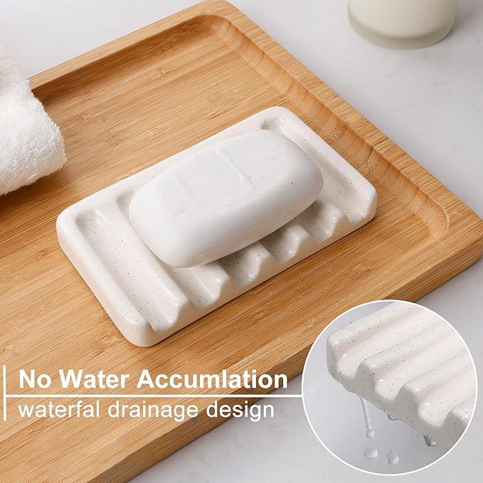 BosilunLife Ceramic Bathroom Accessories Set - Bathroom Counter Soap Set Beige Bathroom Decor Sets Accessories Bathroom Lotion Soap Dispenser and Toothbrush Holder Set, Soap Dish, Apothecary Jars - ModernBath
