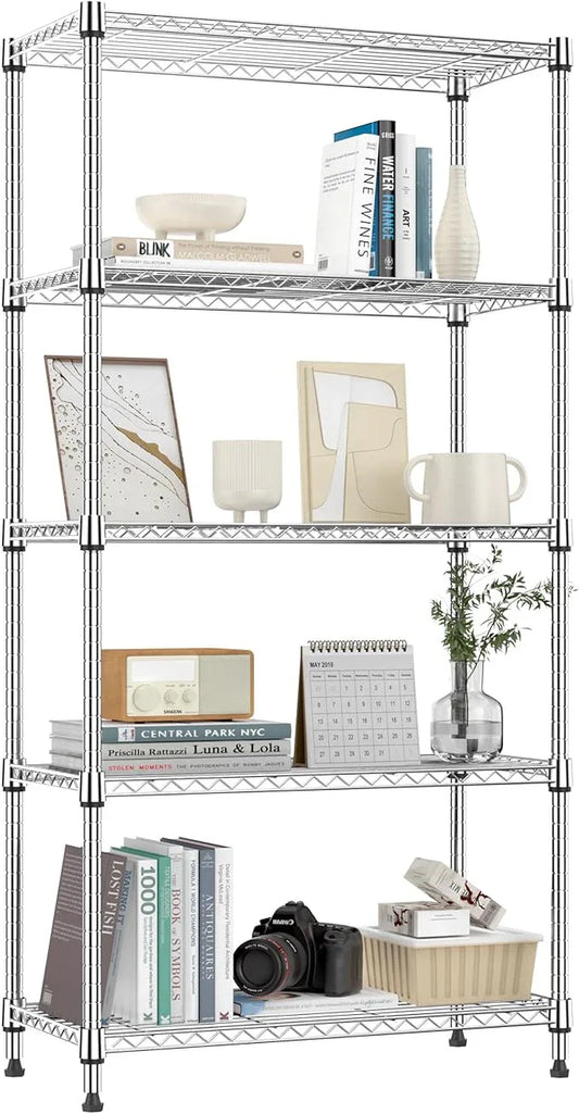 1250 lbs 5 Tier Shelf Metal Storage Shelves Shelving Wire Rack Heavy Duty Closet Organizers for Garage Kitchen Bathroom Laundry Chrome 13.8" D x 29.5" W x 59.5" H - ModernBath