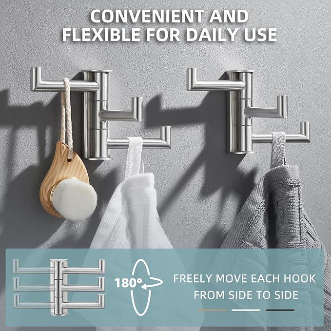 Angle Simple Swivel Towel Hooks, SUS 304 Stainless Steel Foldable Robe Hand Towel Holder for Bathroom Kitchen Wall, Brushed Nickel, 2 Pack - ModernBath