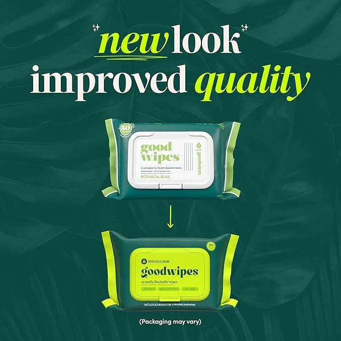 goodwipes Flushable Butt Wipes - Vitamin E & Aloe - Sewer & Septic Safe - Extra Large Adult Wet Wipes For Women & Men - Toilet Essential - Botanical Bliss, 153 Count (3 Packs + 3 Individually Wrapped) - ModernBath