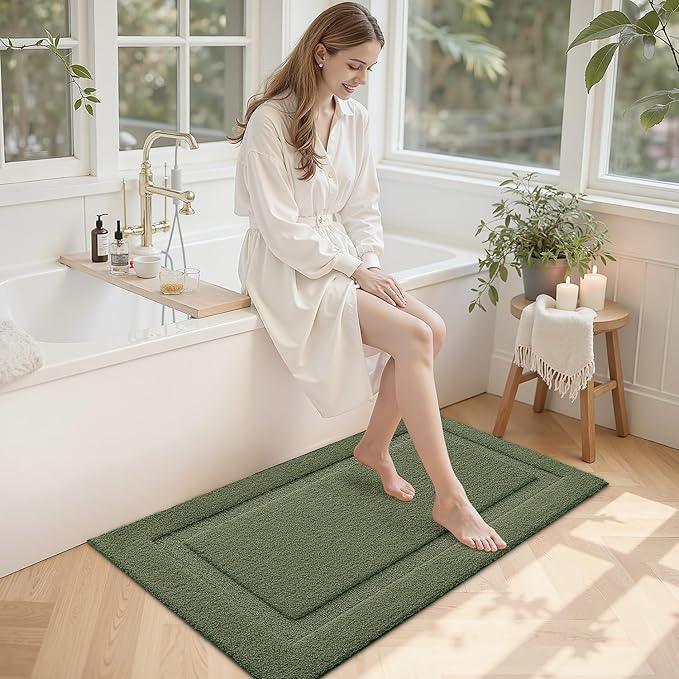 LUMI Large Ultra Soft Bathroom Rugs Non Slip with Rubber Backing, Absorbent Washable Bath Mat Quick Dry, Upgraded Premium Microfiber Plush Carpet for Bathtub and Shower Floor, Green, 24x43 - ModernBath