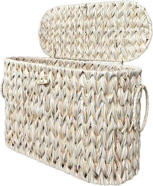 Toilet Paper Basket,Wicker Toilet Paper Storage with Lid,Decorative Boho Wicker Basket for Bathroom,Free Standing-Cream White - ModernBath