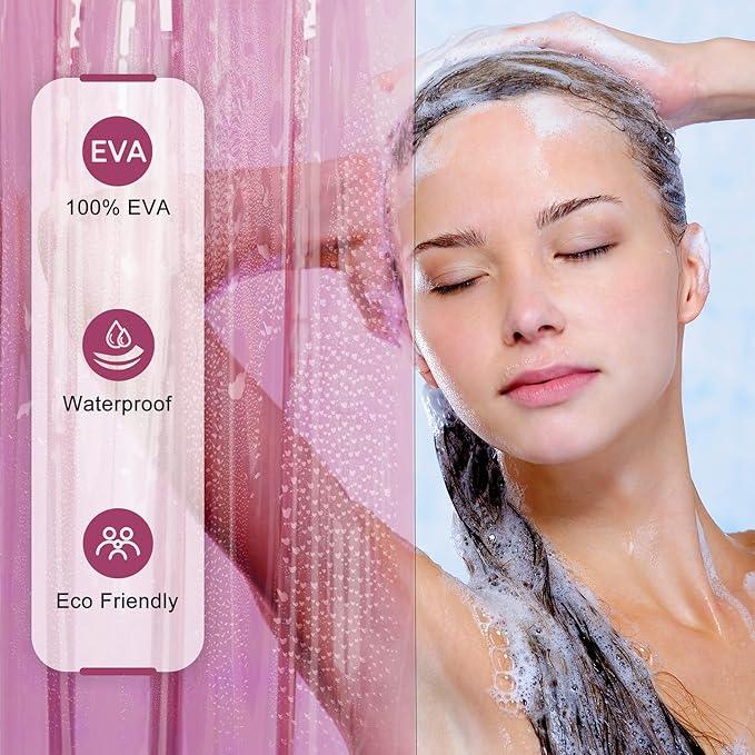 AmazerBath Pink Shower Curtain Liner for Bathroom, 100% EVA Soft Clear Heavy Duty Shower Curtain and Liner 2-in-1, 72x72 Luxury Plastic Weighted Shower Liner Bathroom - ModernBath
