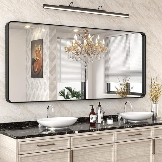 WEER Black Metal Framed Mirror 72X32 Inch, Black Bathroom Vanity Mirror, Rounded Rectangle Matte Black Bathroom Mirror for Wall, Tempered Glass, Anti-Rust, Hangs Horizontal or Vertical - ModernBath