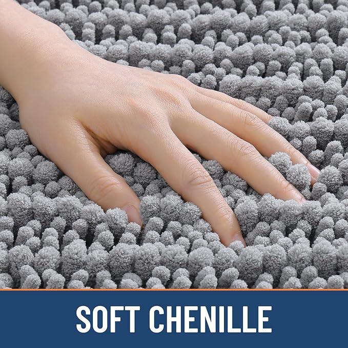 Smiry Bathroom Rugs Mat 47x17, Extra Soft Absorbent Chenille Bath Rugs, Non Slip Rubber Backing Machine Washable Quick Dry Bath Mats for Bathroom Floor, Tub, Shower, Home Decor Accessories, Grey - ModernBath