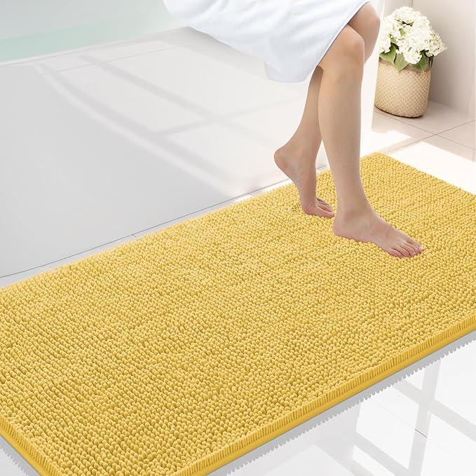 Smiry Luxury Chenille Bathroom Rugs 47x24, Extra Soft and Absorbent Shaggy Bath Mat, Machine Washable, Non-Slip Plush Carpet Runner for Tub, Shower, and Floor, Home Decor Accessories, Yellow - ModernBath