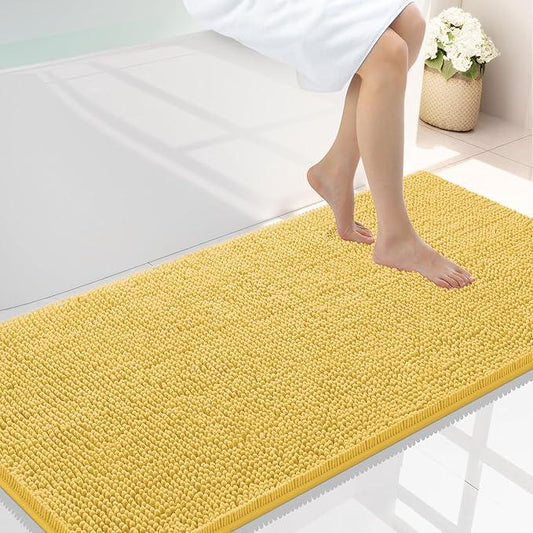 Smiry Luxury Chenille Bathroom Rugs 47x24, Extra Soft and Absorbent Shaggy Bath Mat, Machine Washable, Non-Slip Plush Carpet Runner for Tub, Shower, and Floor, Home Decor Accessories, Yellow - ModernBath