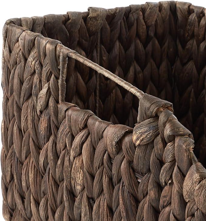 Casafield Set of 2 Water Hyacinth Pantry Baskets with Handles - Espresso, Woven Storage Bin Organizers for Kitchen Shelves, Medium and Large Sizes - ModernBath