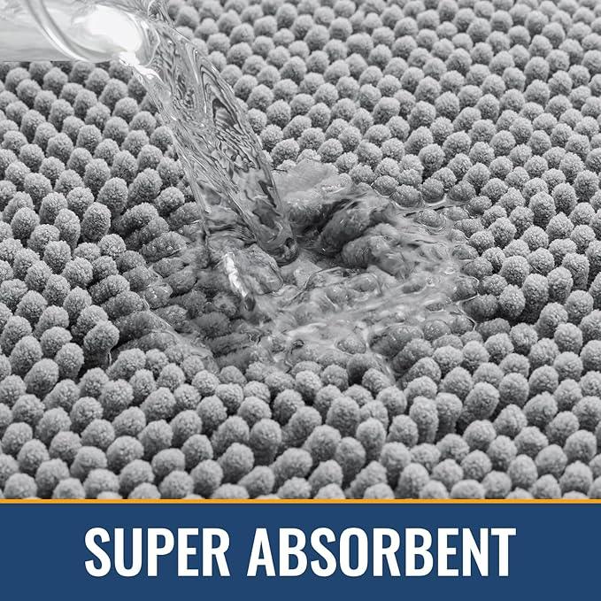 Arotive Bathroom Rugs 24x16, Extra Soft Absorbent Shaggy Chenille Bath Rugs, Machine Washable Rubber Backing Non-Slip Bath Mats for Bathroom Floor Tub and Shower, Home Decor Accessories, Light Grey - ModernBath