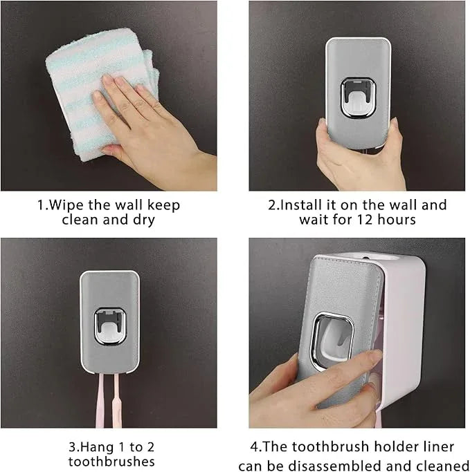 2 Slot Plastic Toothbrush Holder and Toothpaste Dispenser Wall Mounted, Automatic Toothpaste Squeezer, 2 in 1 Tooth Brush Toothpaste Organizer for Shower (Grey) - ModernBath
