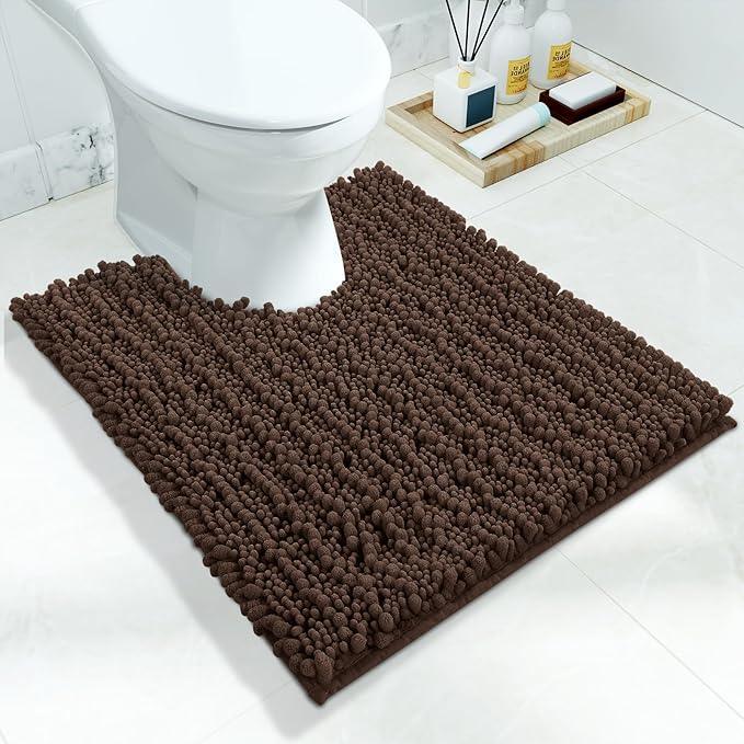 Yimobra Toilet Rug U Shaped Washable 24x20 Inch - Ultra Soft Absorbent Chenille Bath Rugs for Toilet, Quick Dry & Machine Washable, Non Slip Contour Bathroom Mat, Brown - ModernBath