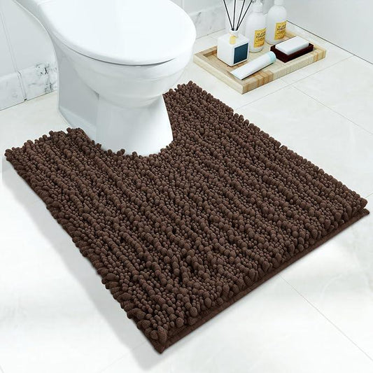 Yimobra Toilet Rug U Shaped Washable 24x20 Inch - Ultra Soft Absorbent Chenille Bath Rugs for Toilet, Quick Dry & Machine Washable, Non Slip Contour Bathroom Mat, Brown - ModernBath