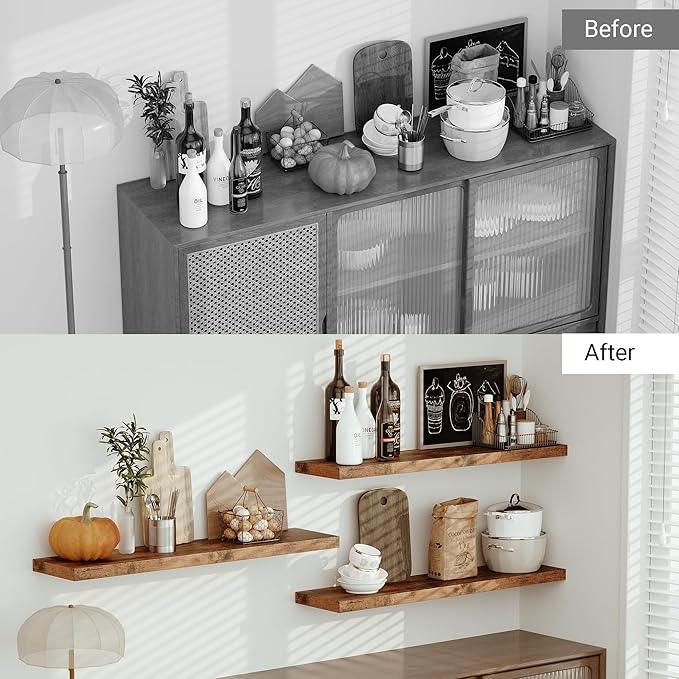 Vivelove Farmhouse Single Floating Shelves for Wall 48 in x 10.3in x 1.8in, Large Wall Long Shelves Heavy Duty 80 lbs for Bedroom, Living Room, Kitchen, Office, Rustic Shelf Book Home Decor, Brown - ModernBath