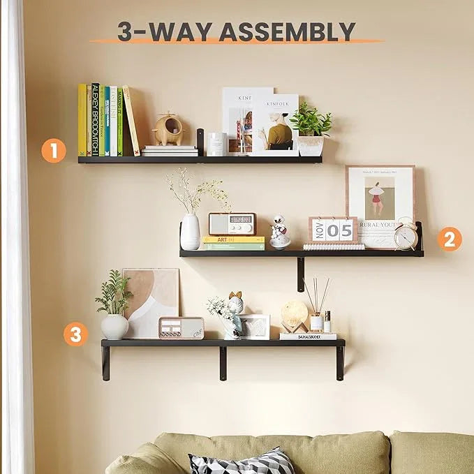 upsimples Floating Book Shelves for Wall, 35.4 Inches Long Floating Wood Shelves for Living Room, Library, Bedroom, Office Organizer and Storage, Black - ModernBath