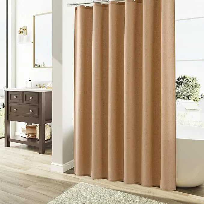 Naturoom Camel Linen Shower Curtain, Country Boho Farmhouse Bath Decor Shower Curtains Neutral Cloth Weighted Textured Fabric Bath Curtain Liner with Hooks, 72x84 - ModernBath