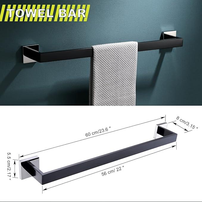 Bathroom Towel Bar Holder Sets Black and Polished 4-Piece Bathroom Hardware Set Stainless Steel Bath Accessories Kit. Wall Mounted,23.6 Inch - ModernBath