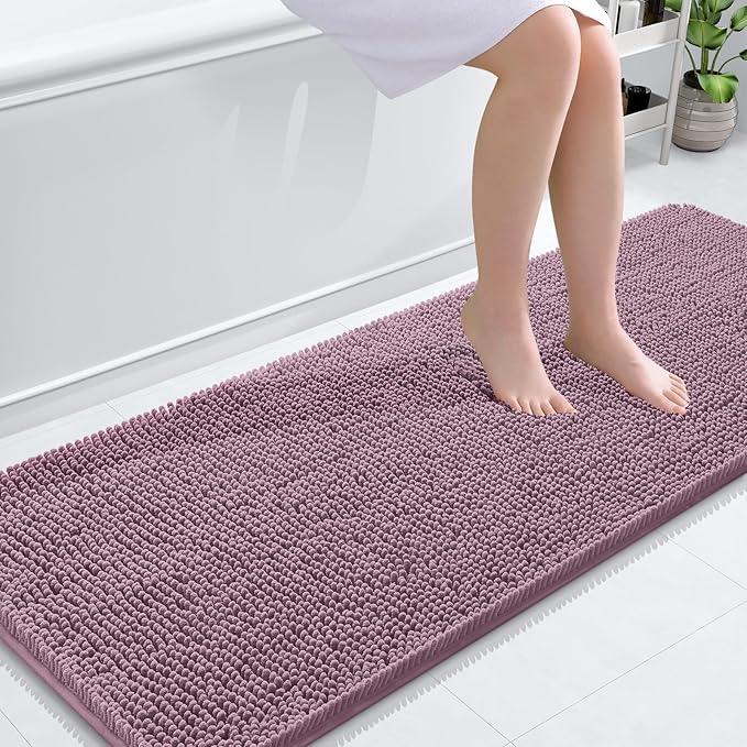 OLANLY Bathroom Rugs 59x24, Extra Soft Absorbent Chenille Bath Rugs, Rubber Backing Quick Dry, Machine Washable Bath Mats for Bathroom Floor, Tub and Shower, Home Decor Accessories, Deep Plum - ModernBath