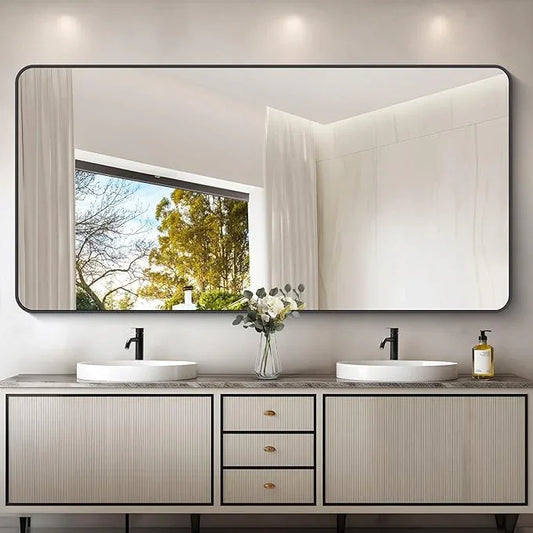 DESBING 72" x 36"Bathroom Mirror, Matte Black Wall Mirror with Metal Frame, Decorative Rectangular Vanity Mirror for Bedroom Bathroom Living Room Entryway (Horizontal/Vertical) - ModernBath