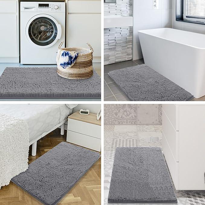 Smiry Luxury Chenille Bathroom Rugs 40x32, Extra Soft and Absorbent Shaggy Bath Mat, Machine Washable, Non-Slip Plush Carpet Runner for Tub, Shower, and Floor, Home Decor Accessories, Grey - ModernBath