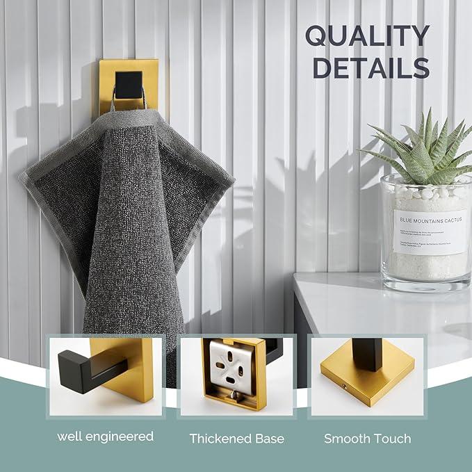 Angle Simple Towel Hook Black & Gold, 304 Stainless Steel Square Robe Bathroom Hook for Wall - ModernBath