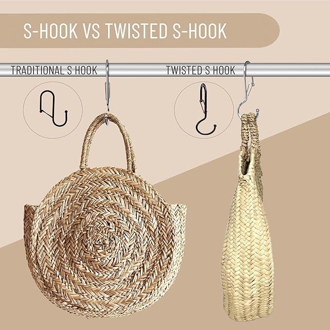 Blau Marité 6 Purse Hanger for Closet. Tote Hanger. S-Shaped Hooks S Hooks Twist Design. Anti Drop S-Shaped Hook for hanging handbags with Safety Buckle to Prevent Falls. Heavy Duty. (Silver, Twisted) - ModernBath