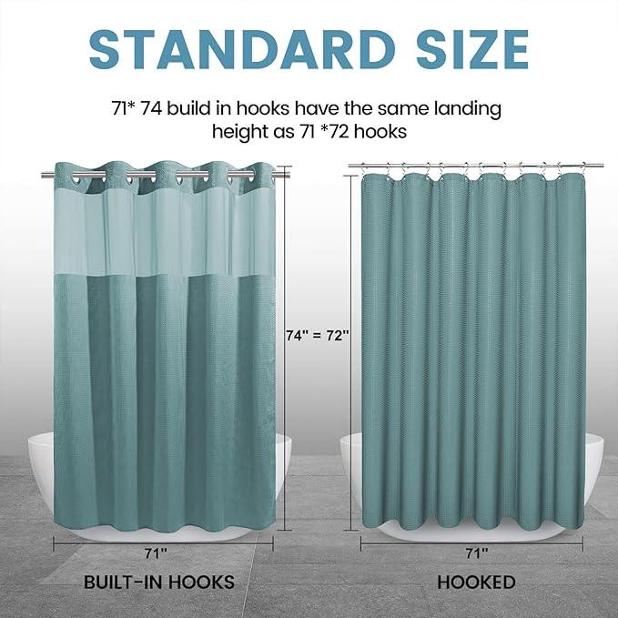 EUTXL Teal No Hook Shower Curtain with Snap in Liner,230GSM Waffle Weave Shower Curtains for Bathroom,71W x 74H - ModernBath
