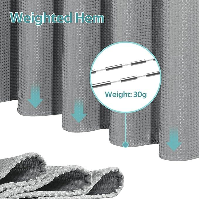 Vipfree 3 in 1 Shower Curtain Set, Waffle Shower Curtain and Liner Set with 12 Double Sided Shower Curtain Hooks, 258GSM Luxury Weighted Cloth Shower Curtains for Bathroom, 72 W x 72 H, Grey - ModernBath