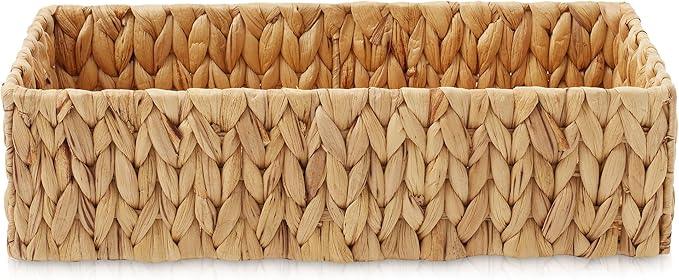 Casafield Set of 2 Bathroom Storage Baskets, Natural - Water Hyacinth, 16" W x 6.75" D x 4.25" H, Woven Toilet Tank Topper Bins for Organizing Tissues, Toilet Paper, Toiletries, Shelves - ModernBath