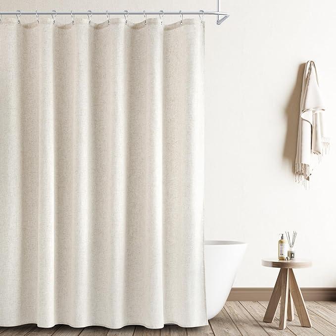 Naturoom 78 Inches Long Shower Curtain,Tall Country Boho Farmhouse Linen Shower Curtains for Bathroom Natural Cloth Weighted Fabric Bath Curtains Liner with Hooks, Beige/Cream, 72x78 - ModernBath