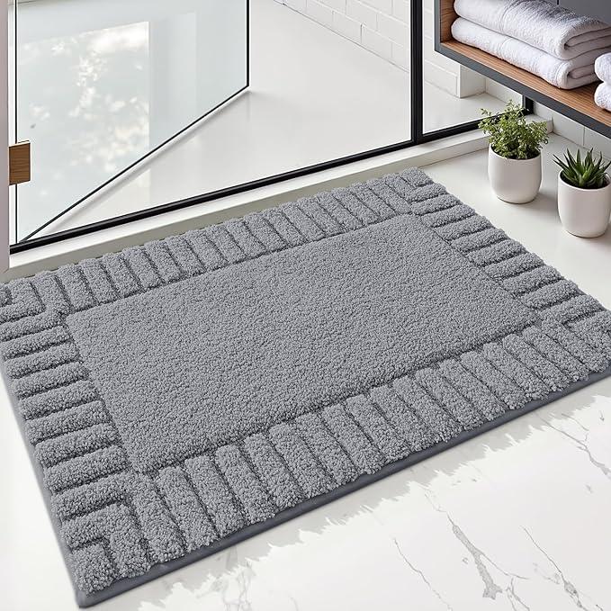 LUMI Bathroom Rugs Non Slip with Rubber Backing, Extra Soft Plush Microfiber Bath Rug Absorbent, Machine Washable Bath Mat Quick Dry for Tub, Shower, Dark Grey, 16"x24" - ModernBath
