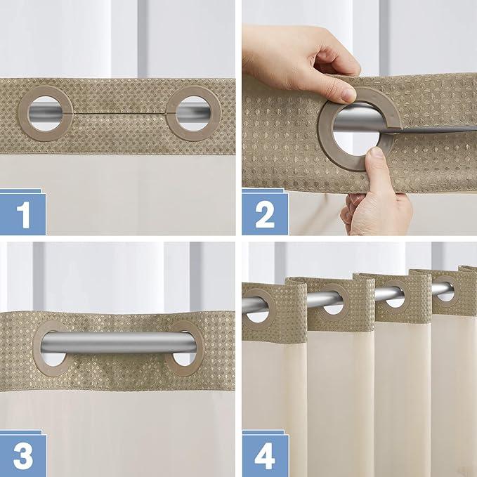 Furlinic Waffle Weave No Hook Shower Curtain with Snap in Fabric Liner Set,Heavy Duty Textured Bathroom Curtain with See Through Window,Waterproof & Machine Washable,Hotel Style,Beige,71x75 Inch - ModernBath
