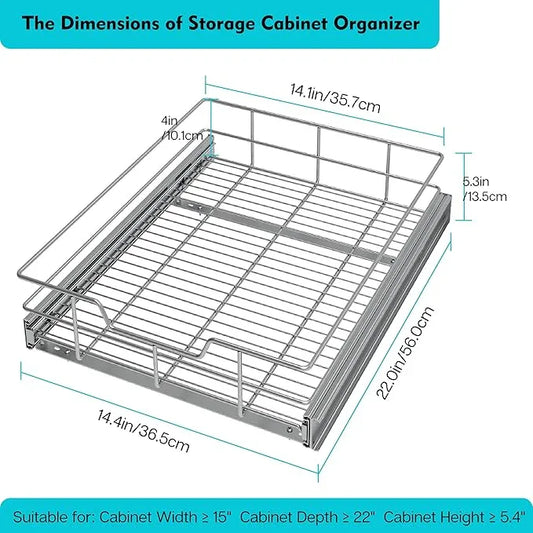 Pull Out Cabinet Organizer 14" W X 22" D, Slide Out Drawers For Kitchen Organizers and Storage, Pull Out Drawers For Cabinets Capacity Heavy Duty Caddy, Cabinet Shelves Chrome-Plated, Bathroom Pantry - ModernBath