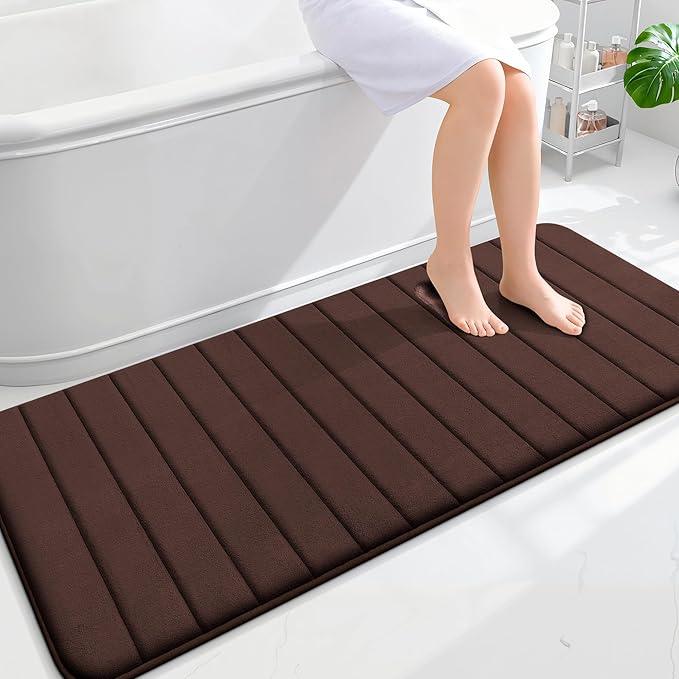 OLANLY Memory Foam Long Bathroom Rugs Runner 59x24, Super Soft Absorbent Bath Mat, Quick Dry, Machine Washable Shower Floor Rugs, Bathmat Carpet, Bathroom Home Decor Accessories, Brown - ModernBath