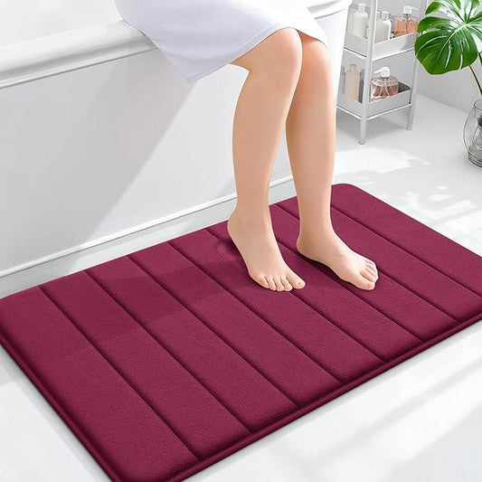 OLANLY Memory Foam Bath Mat 36x24, Super Soft Absorbent Bathroom Rugs, Quick Dry, Machine Washable Shower Floor Rugs, Bathmat Carpet, Bathroom Home Decor Accessories, Burgundy - ModernBath