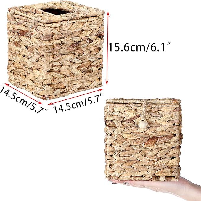 Sumnacon Tissue Box Cover Square Tissue Box with Lid, Wicker Tissue Cover for Home Office Table (Water Hyacinth, Natural) - ModernBath