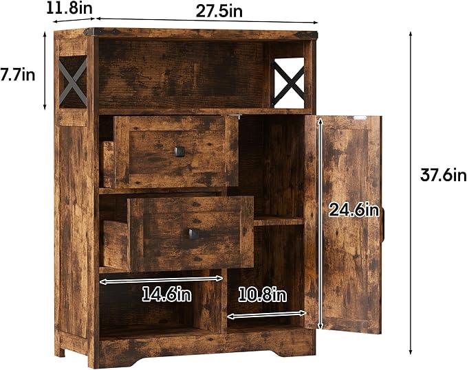 Fameill Farmhouse Storage Cabinet with 2 Drawers & Shelves,Freestanding Kitchen Cabinet with Doors,Floor Storage Organization for Living Room,Bathroom,Laundry,Brown - ModernBath