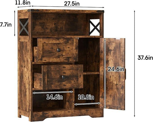 Fameill Farmhouse Storage Cabinet with 2 Drawers & Shelves,Freestanding Kitchen Cabinet with Doors,Floor Storage Organization for Living Room,Bathroom,Laundry,Brown - ModernBath
