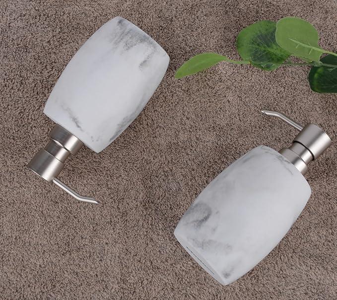 Clasin Home Resin Soap Dispenser Set 2, Refillable Hand Soap Dispenser with White Marble Look and Metallic Pump, Kitchen, Bathroom, Waterproof Labels (12 Oz) - ModernBath