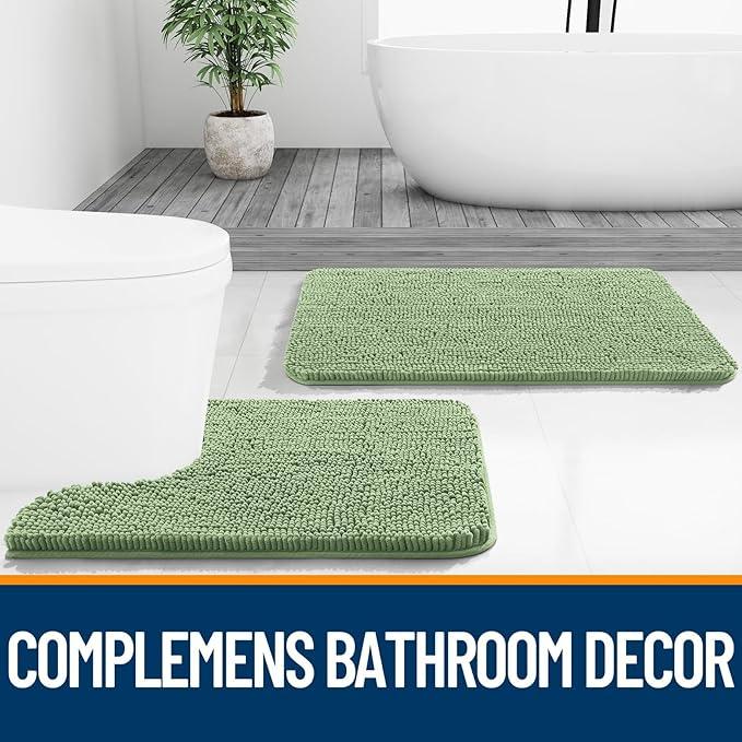 OLANLY Toilet Rugs U-Shaped 24x24, Extra Soft Absorbent Chenille Contour Bathroom Rugs for Toilet, Dry Quickly, Machine Washable, Non-Slip Bath Mat, Sage Green - ModernBath