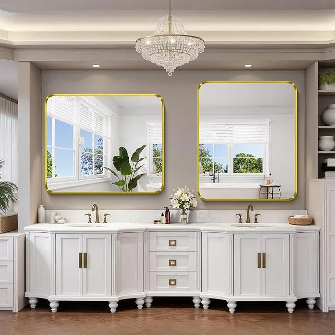 FORBATH 48x40 Inch Bathroom Mirror, Brushed Gold Deep Frame Wall Mirror with Rounded Corners, Anti-Rust Tempered Glass for Modern Farmhouse Vanity (Horizontal/Vertical) - ModernBath