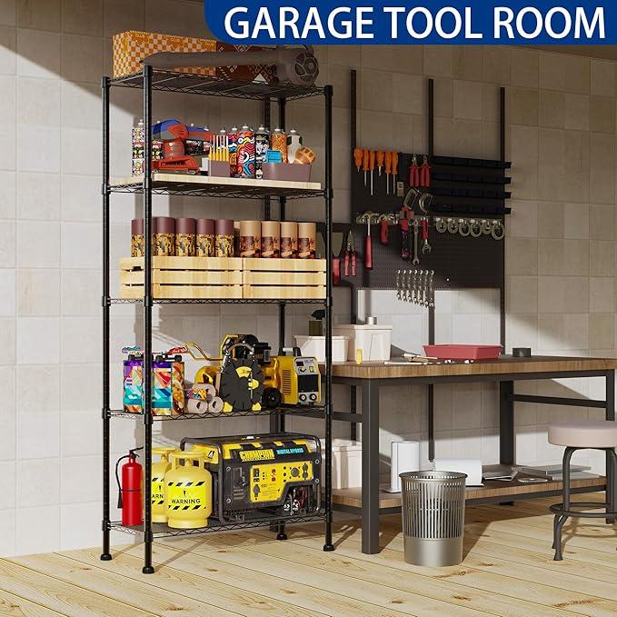 REGILLER 5-Wire Shelving Metal Storage Rack Adjustable Shelves,Standing Storage Shelf Units for Laundry Bathroom Kitchen Pantry Closet(Black,14.1" D x 30" W x 79" H) - ModernBath
