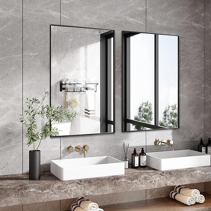 Bonverre 20x36 Inch Black Bathroom Mirror for Wall, Aluminum Frame Rectangle Rectangular Vanity Mirror, Modern Large for Bedroom, Living Room, Horizontal or Vertical - ModernBath