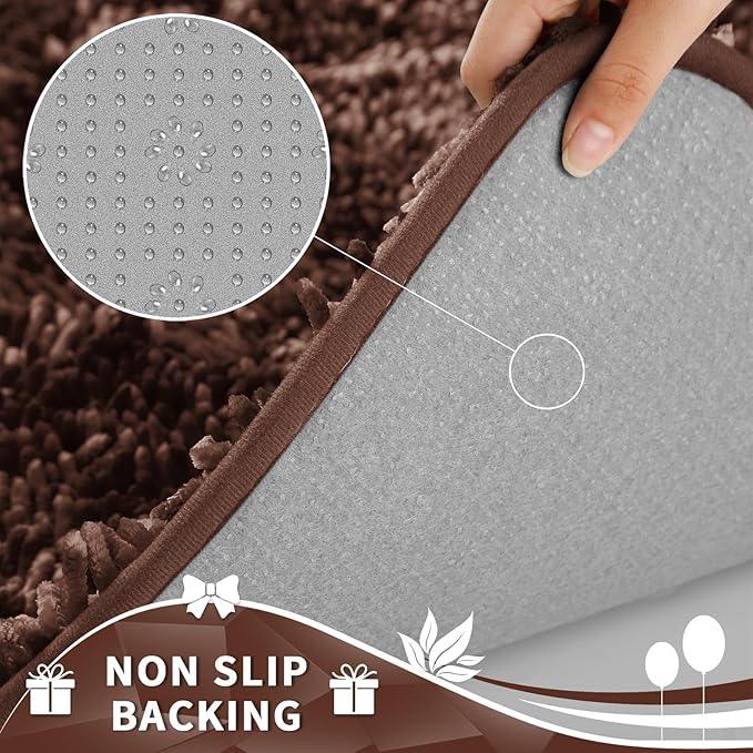 Yimobra Toilet Rugs U Shaped Washable, Extra Thick Soft Absorbent Chenille Contour Bathroom Rugs for Toilet 24x20 Inch, Quick Dry Non Slip Toilet Mat for Bath Floor, Brown - ModernBath