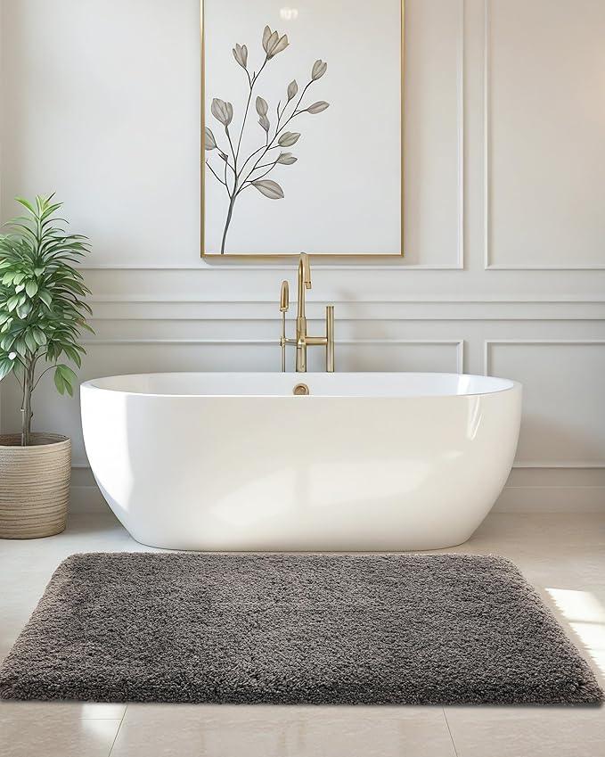 ILANGO Dark Gray Bathroom Rugs 70" × 24" Non Slip & Super Absorbent Thick Soft, Washable Bath Carpet Runner for Floor, Microfiber Plush Shaggy Bath Mats with Rubber for Bedroom Bathtub Shower Room - ModernBath