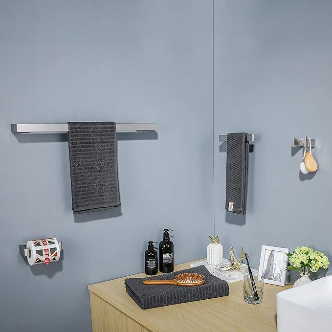 TNOMS 4 Pieces Bathroom Hardware Accessories Set Towel Bar Towel Holder Robe Hook Toilet Paper Holder Stainless Steel,Q8-P4BR - ModernBath